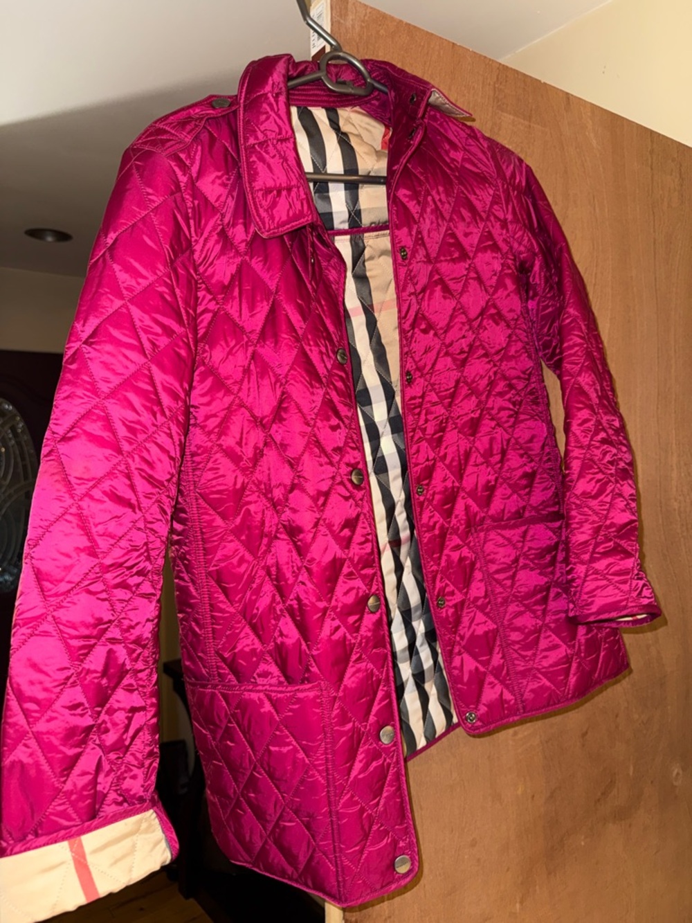 Burberry Quilted Hot Pink Coat with Check Lining